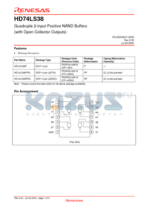 HD74LS38RPEL datasheet - Quadruple 2-input Positive NAND Buffers (with Open Collector Outputs)