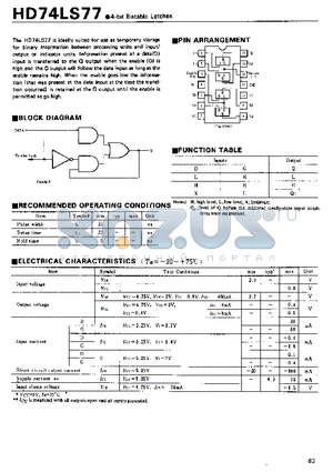 HD74LS77 datasheet - 4-bit Bistable Latches