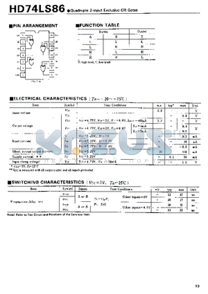 HD74LS86 datasheet - Quadruple 2-input Exclusive-OR Gates