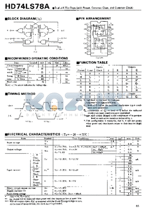 HD74LS78A datasheet - Dual J-K Flip-Flops(with Preset, Common Clear, and Common Clock)