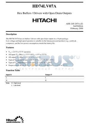 HD74LV07A datasheet - Hex Buffers / Drivers with Open Drain Outputs