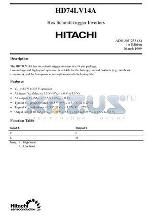 HD74LV14A datasheet - Hex Schmitt-trigger Inverters