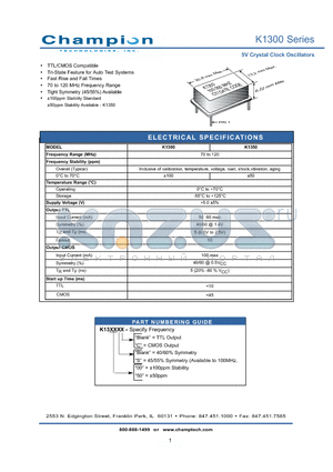 K1350 datasheet - 5V Crystal Clock Oscillators