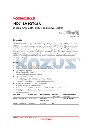 HD74LV1GT08A datasheet - 2-input AND Gate / CMOS Logic Level Shifter