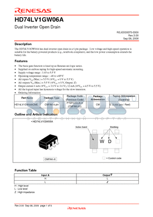 HD74LV1GW06ACME datasheet - Dual Inverter Open Drain