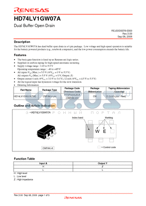 HD74LV1GW07A datasheet - Dual Buffer Open Drain