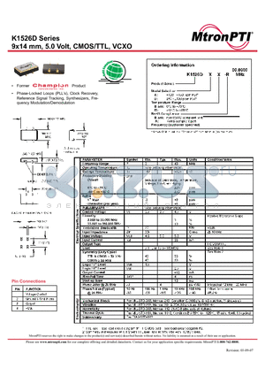 K1526D_07 datasheet - 9x14 mm, 5.0 Volt, CMOS/TTL, VCXO