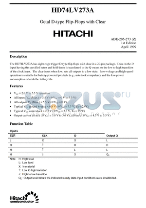 HD74LV273A datasheet - Octal D-type Flip-Flops with Clear