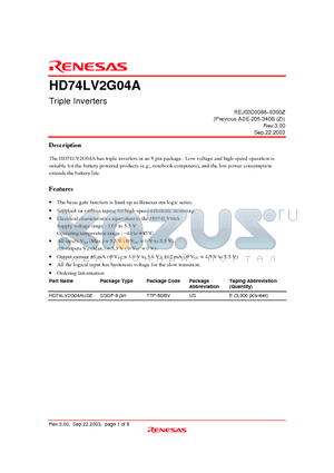 HD74LV2G04AUSE datasheet - Triple Inverters