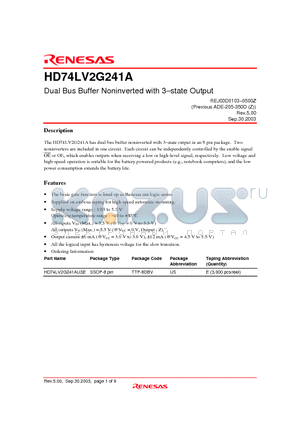 HD74LV2G241A datasheet - Dual Bus Buffer Noninverted with 3-state Output