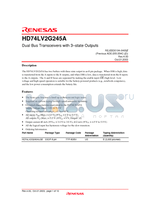 HD74LV2G245AUSE datasheet - Dual Bus Transceivers with 3-state Outputs