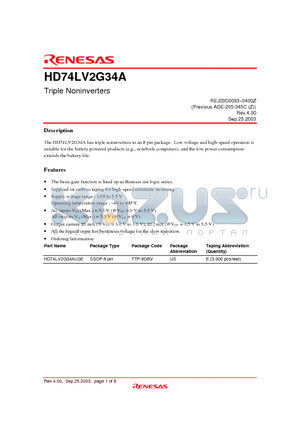 HD74LV2G34A datasheet - Triple Noninverters