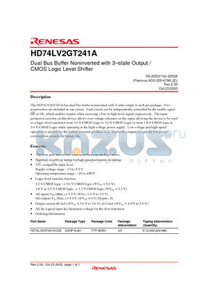 HD74LV2GT241A datasheet - Dual Bus Buffer Noninverted with 3-state Output / CMOS Logic Level Shifter