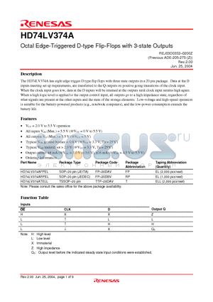 HD74LV374A datasheet - Octal Edge-Triggered D-type Flip-Flops with 3-state Outputs