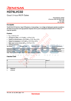 HD74LVC02FPEL datasheet - Quad. 2-input NOR Gates