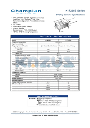 K17255BD datasheet - 5V Voltage Controlled Crystal Oscillators