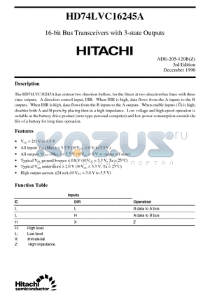 HD74LVC16245 datasheet - 16-bit Bus Transceivers with 3-state Outputs