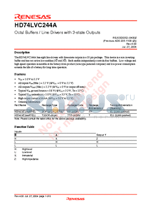 HD74LVC244ATELL datasheet - Octal Buffers / Line Drivers with 3-state Outputs