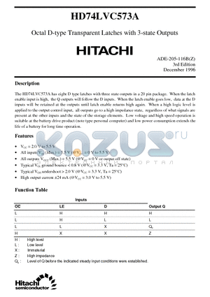 HD74LVC573A datasheet - Octal D-type Transparent Latches with 3-state Outputs