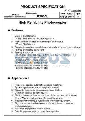 K20106A datasheet - High Reliability Photocoupler