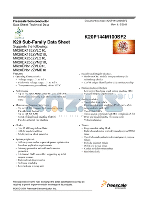 K20P144M100SF2 datasheet - K20 Sub-Family Data Sheet