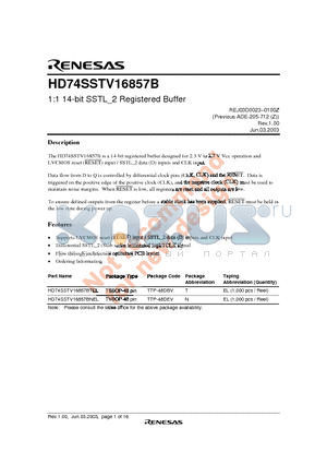 HD74SSTV16857B datasheet - 1:1 14-bit SSTL_2 Registered Buffer