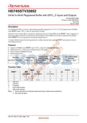 HD74SSTV32852LBEL datasheet - 24-bit to 48-bit Registered Buffer with SSTL_2 Inputs and Outputs