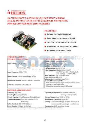 HDA41-48B-T050II datasheet - 36-72VDC INPUT RANGE DC-DC PCB OPEN FRAME MULTI-OUTPUT 40-50 WATTS INTERNAL SWITCHING POWER CONVERTERS