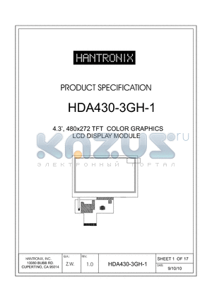 HDA430-3GH-1 datasheet - 4.3, 480x272 TFT COLOR GRAPHICS LCD DISPLAY MODULE