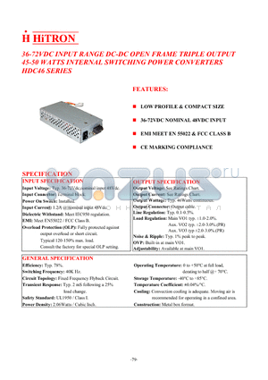 HDC46-48B-T033EI datasheet - 36-72VDC INPUT RANGE DC-DC OPEN FRAME TRIPLE OUTPUT 45-50 WATTS INTERNAL SWITCHING POWER CONVERTERS