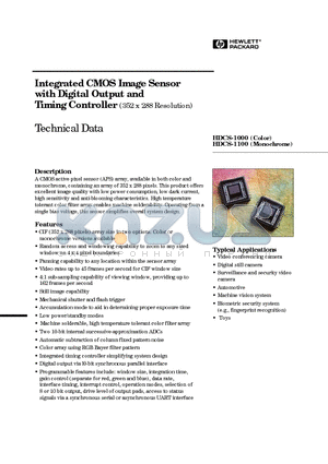 HDCS-1000 datasheet - Integrated CMOS Image Sensor with Digital Output and Timing Controller