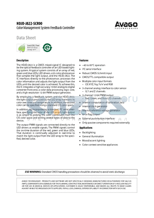 HDJD-J822-SCR00 datasheet - Color Management System Feedback Controller