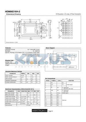 HDM08216H-2 datasheet - 8 Character x 2 Lines, 2 Row Connector