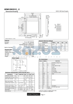 HDM128GS12-3 datasheet - 128 X 128 Dots Graphic