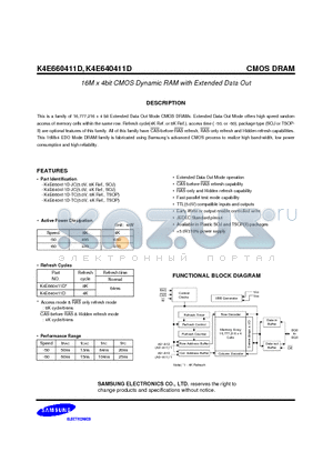 K4E660411D datasheet - 16M x 4bit CMOS Dynamic RAM with Extended Data Out