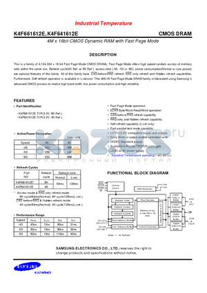 K4F661612E datasheet - 4M x 16bit CMOS Dynamic RAM with Fast Page Mode