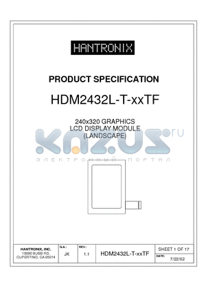 HDM2432L-T-XXTF datasheet - 240x320 GRAPHICS LCD DISPLAY MODULE(LANDSCAPE)