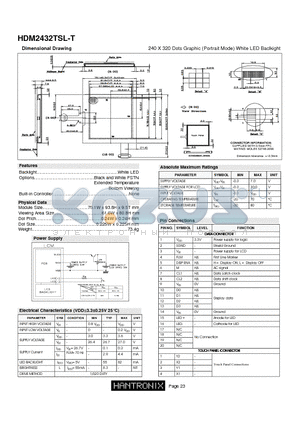 HDM2432TSL-T datasheet - 240 X 320 Dots Graphic (Portrait Mode) White LED Baclkight