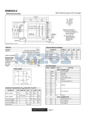 HDM3224-2 datasheet - 320 X 240 Dots Graphic CCFL Backlight
