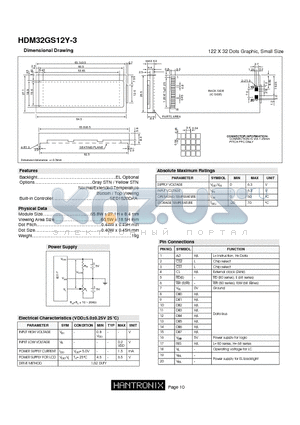 HDM32GS12Y-3 datasheet - 122 X 32 Dots Graphic, Small Size