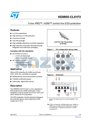 HDMI05-CL01F3 datasheet - 5-line IPAD, HDMI control line ESD protection