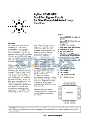 HDMP-0450 datasheet - Quad Port Bypass Circuit for Fibre Channel Arbitrated Loops