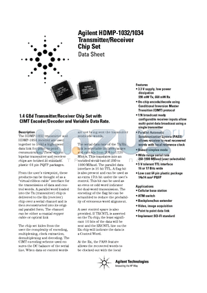 HDMP-1032 datasheet - 1.4 GBd Transmitter/Receiver Chip Set with CIMT Encoder/Decoder and Variable Data Rate