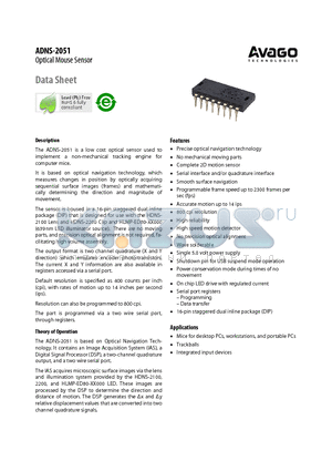 HDNS-2100 datasheet - Optical Mouse Sensor