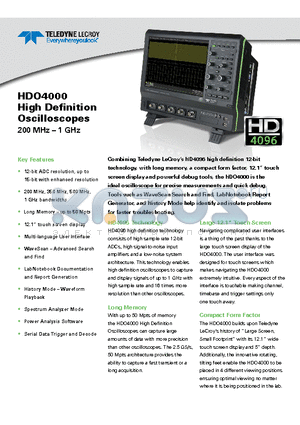 HDO4000 datasheet - High Definition Oscilloscopes