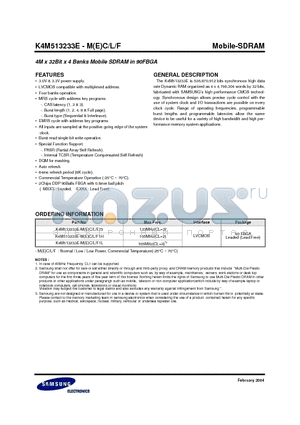 K4M513233E-F1L datasheet - 4M x 32Bit x 4 Banks Mobile SDRAM in 90FBGA