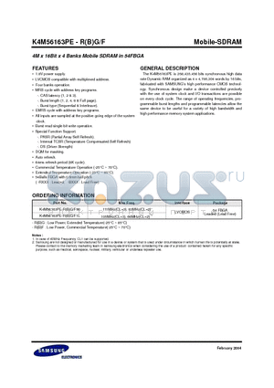 K4M56163PE-F1L datasheet - 4M x 16Bit x 4 Banks Mobile SDRAM in 54FBGA