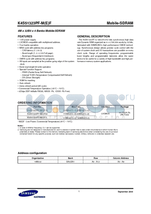 K4S51323PF-MF1L datasheet - 4M x 32Bit x 4 Banks Mobile-SDRAM