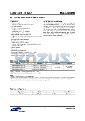 K4S56163PF datasheet - 4M x 16Bit x 4 Banks Mobile SDRAM in 54FBGA