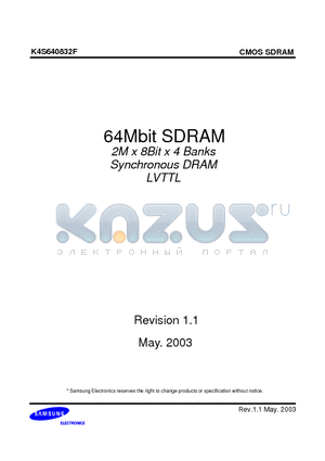 K4S640832F-TC75 datasheet - 64Mbit SDRAM 2M x 8Bit x 4 Banks Synchronous DRAM LVTTL